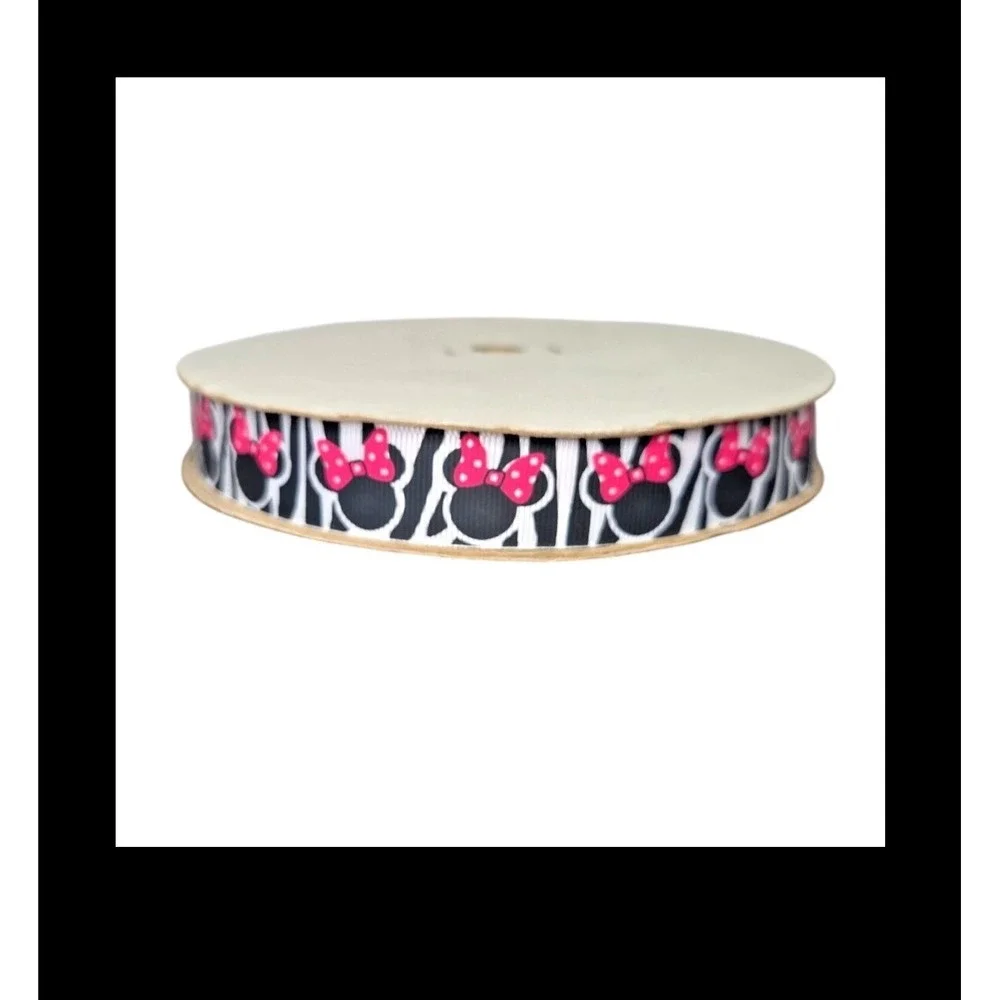 Minnie Mouse Zebra Print Grosgrain Ribbon Pink Polka Dot Bow 7/8 Inch Spool